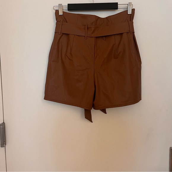 Commando High Waisted Faux Leather Paperbag Shorts in Color Cocoa - Picture 3 of 4